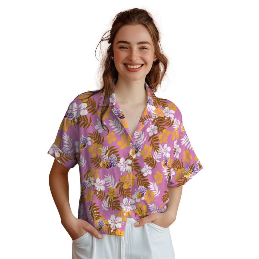 Coral Leafy Hibiscus Hawaiian Shirt Top rated