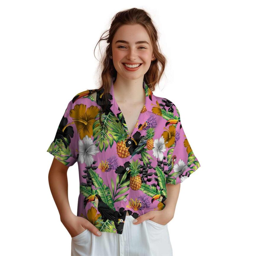 Coral Leafy Toucan Hawaiian Shirt Top rated