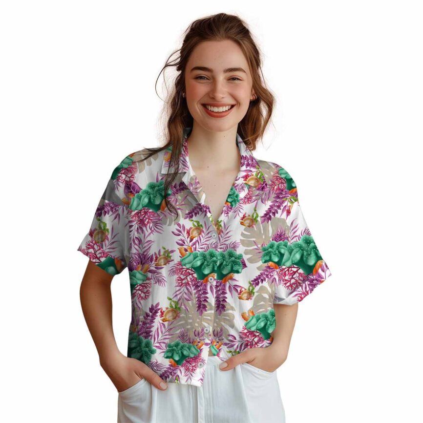 Coral Tropical Fronds Hawaiian Shirt Top rated