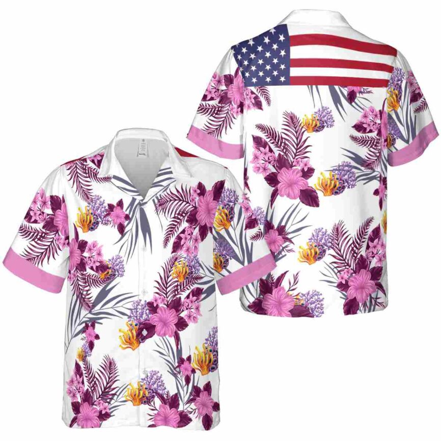 Coral US Flag Floral Hawaiian Shirt Premium grade