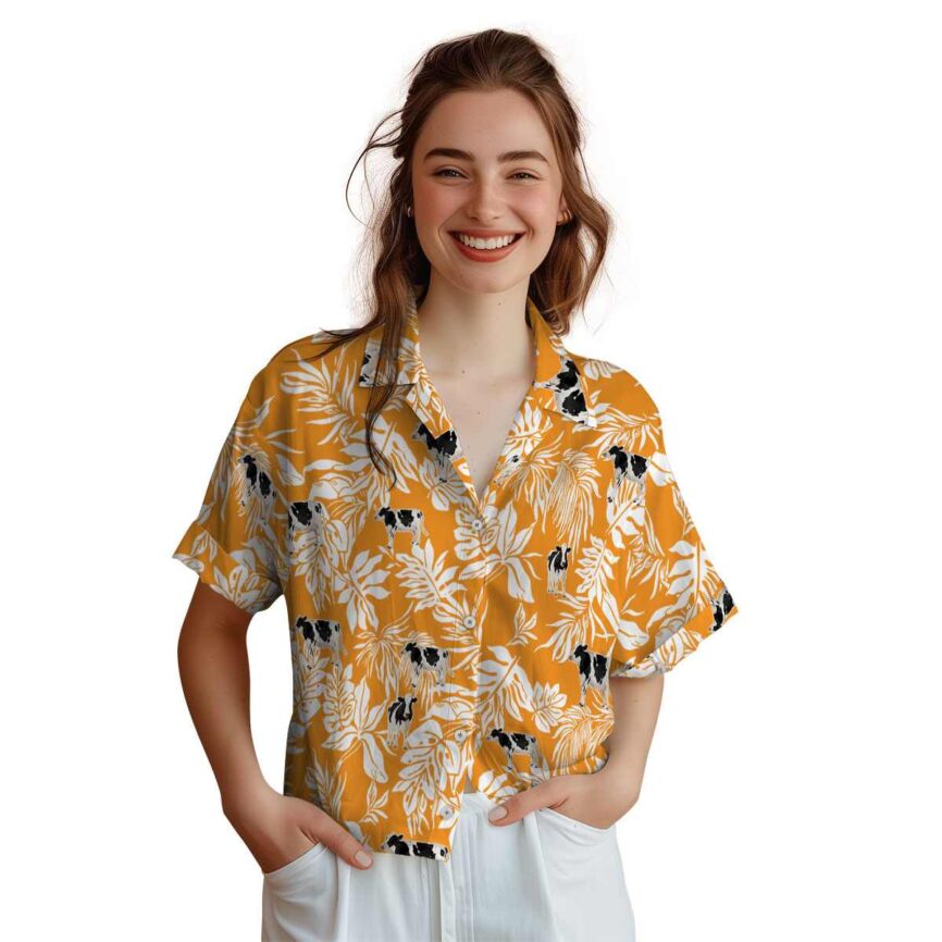 Cow Bold Foliage Hawaiian Shirt Top rated