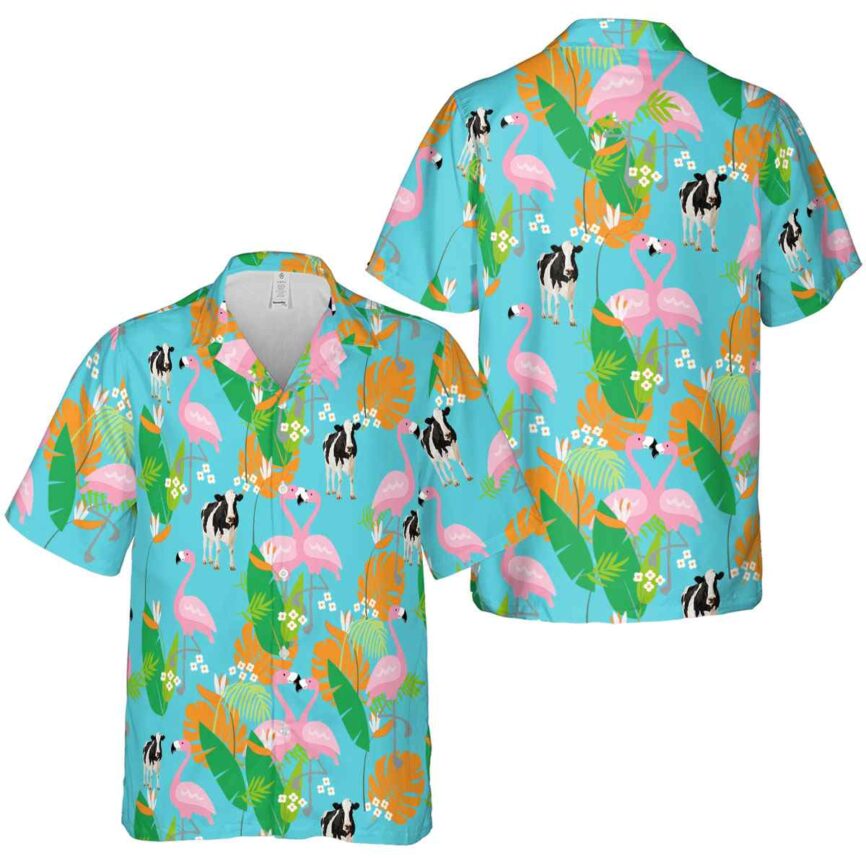 Cow Flamingo Leaf Hawaiian Shirt Premium grade