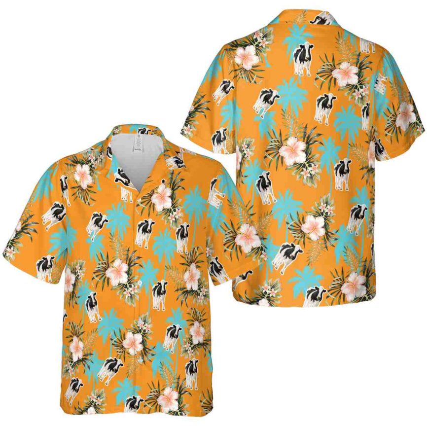 Cow Hibiscus Palm Hawaiian Shirt Premium grade