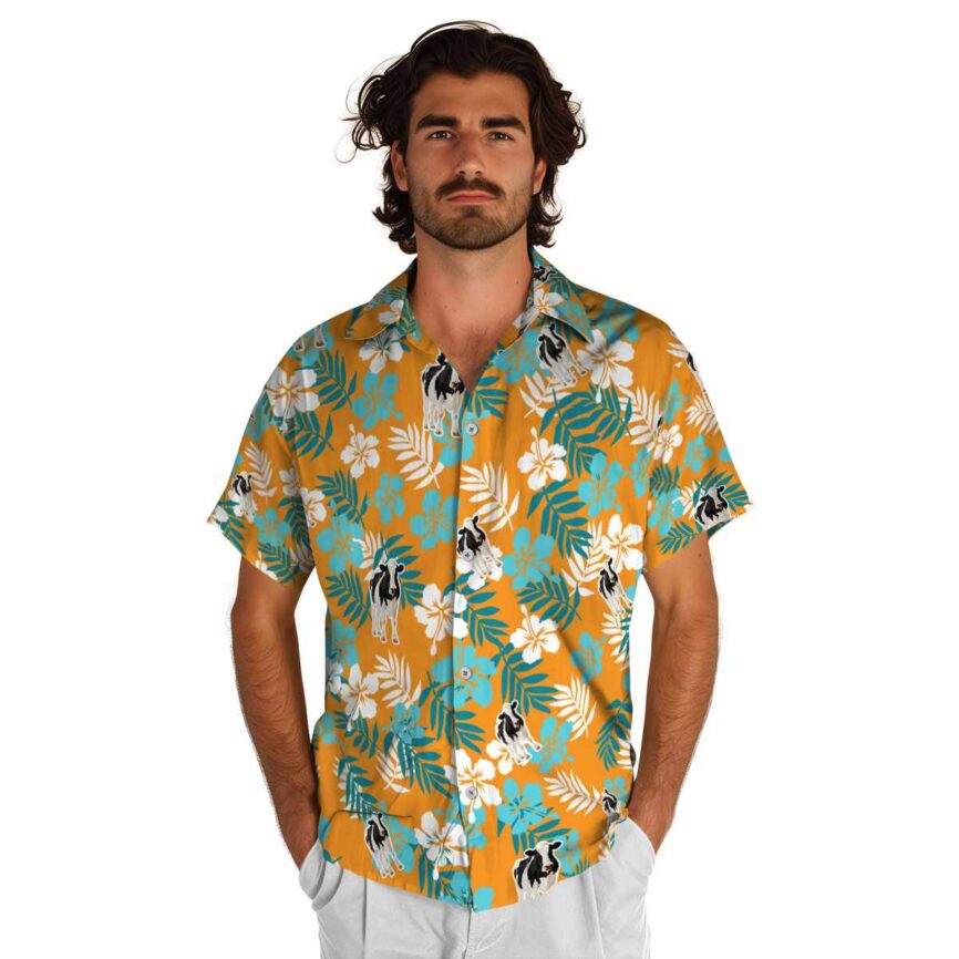 Cow Leafy Hibiscus Hawaiian Shirt New Arrival