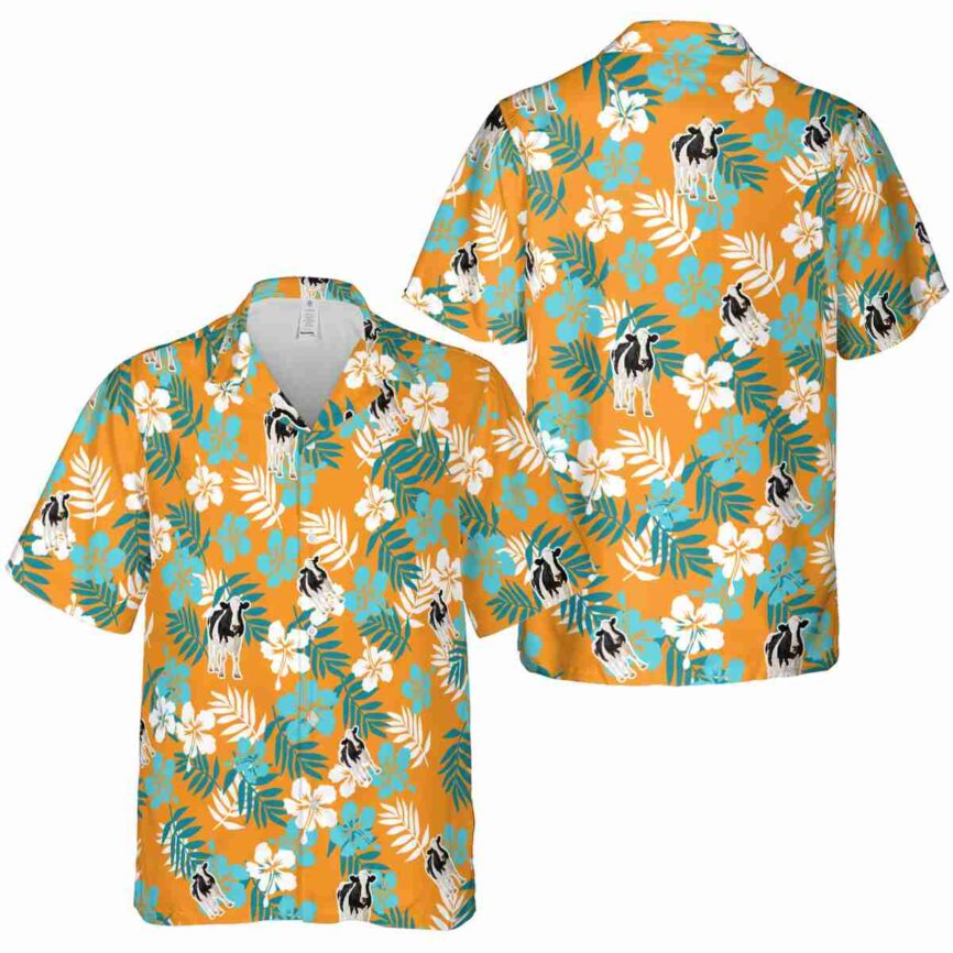 Cow Leafy Hibiscus Hawaiian Shirt Premium grade