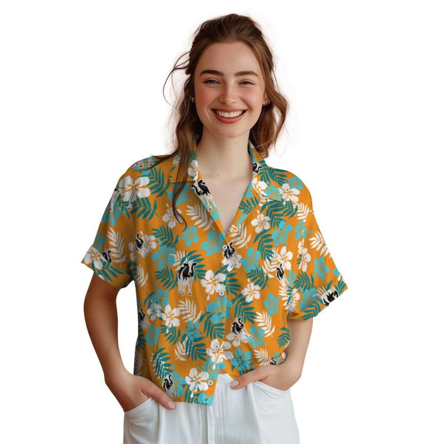 Cow Leafy Hibiscus Hawaiian Shirt Top rated