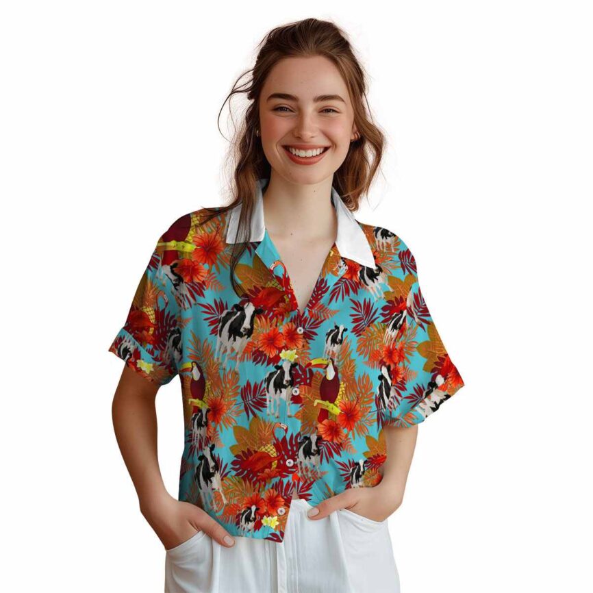 Cow Tropical Bird Hawaiian Shirt Top rated