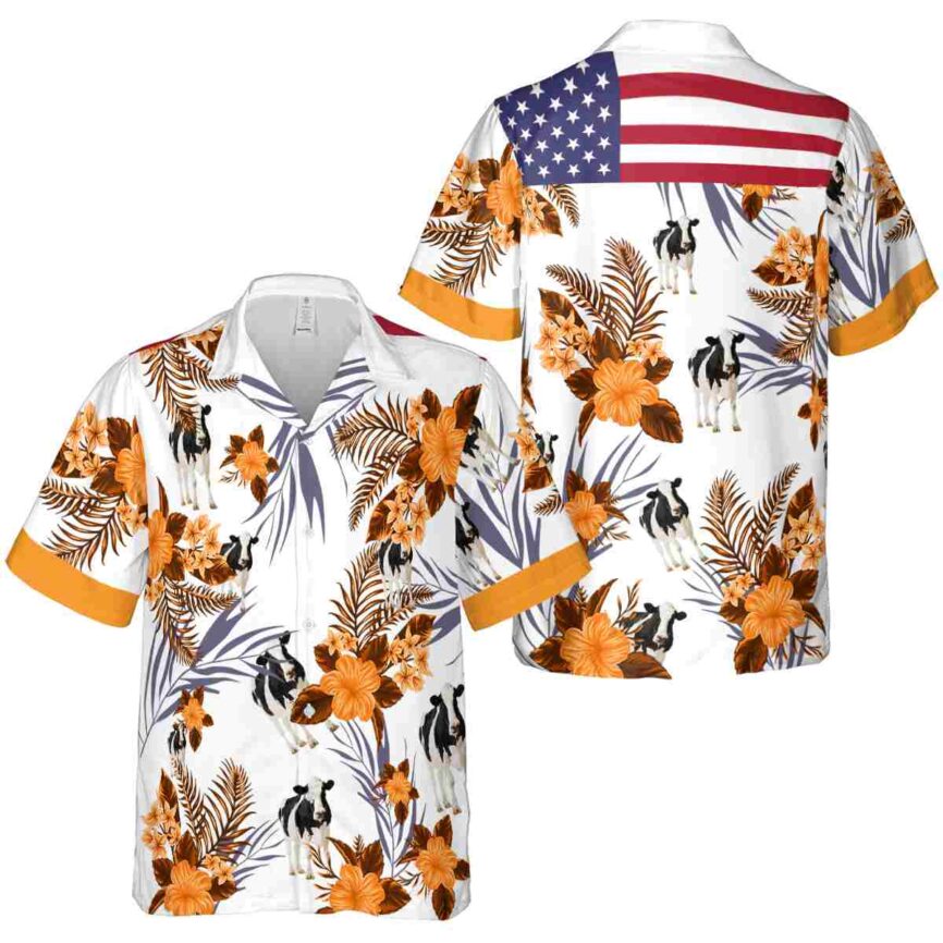 Cow US Flag Floral Hawaiian Shirt Premium grade