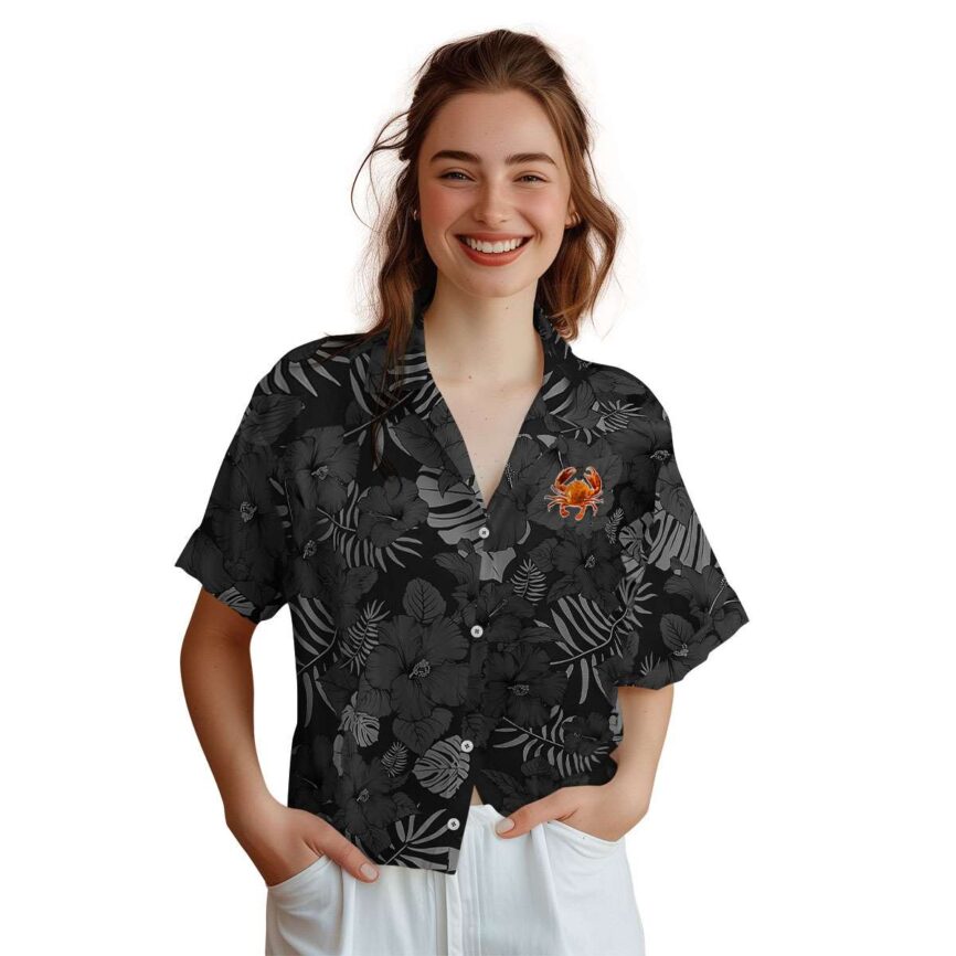 Crab Monochrome Floral Hawaiian Shirt Top rated