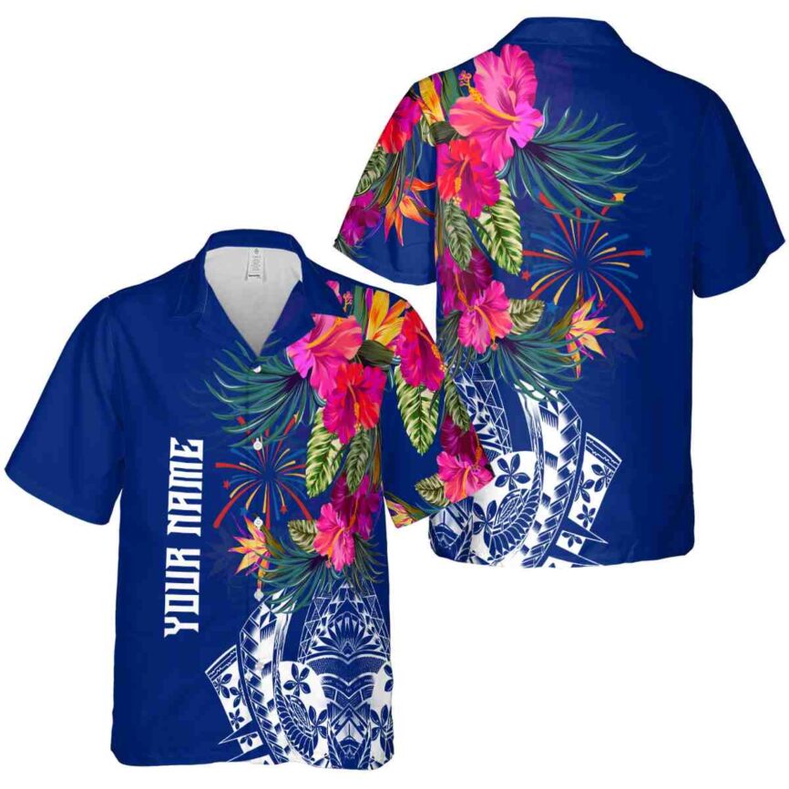 Custom 4th Of July Polynesian Flowers Hawaiian Shirt Premium grade