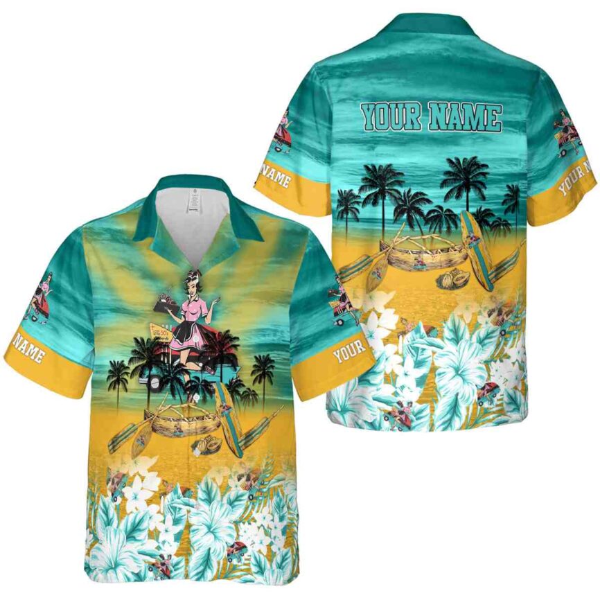 Custom 50s Sunset Beach Canoe Hawaiian Shirt Premium grade