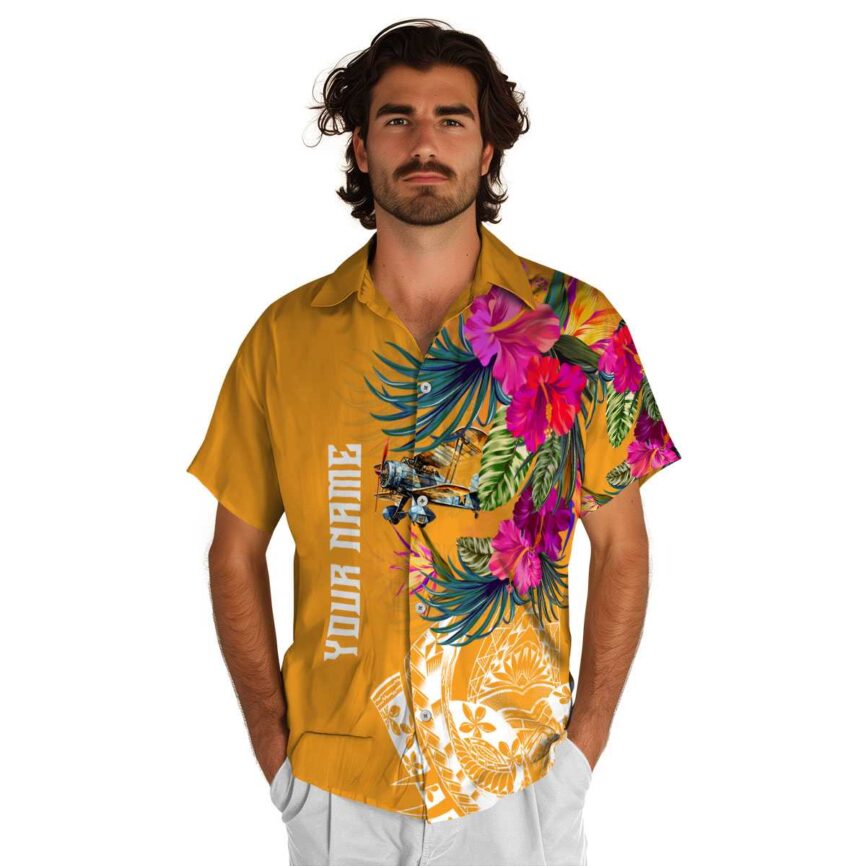 Custom Airplane Polynesian Flowers Hawaiian Shirt New Arrival