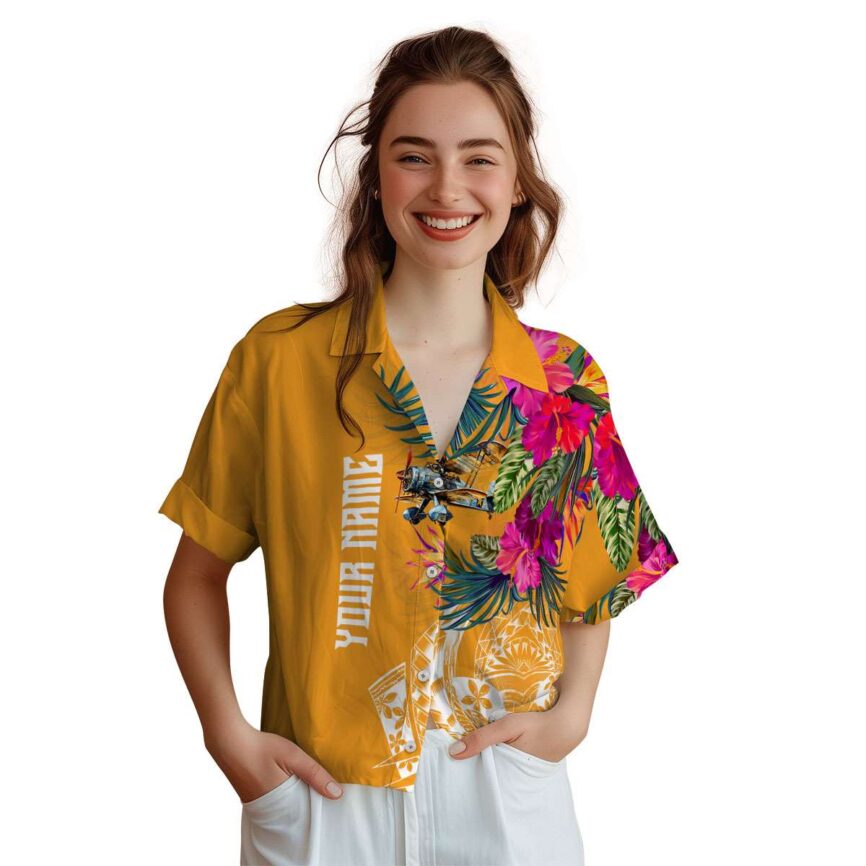 Custom Airplane Polynesian Flowers Hawaiian Shirt Top rated