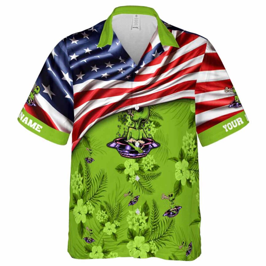 Custom Alien US Flag Themed Hawaiian Shirt Fashion forward