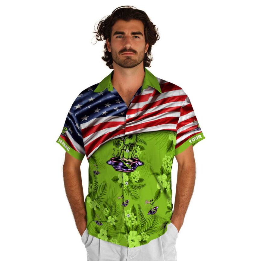 Custom Alien US Flag Themed Hawaiian Shirt New Arrival