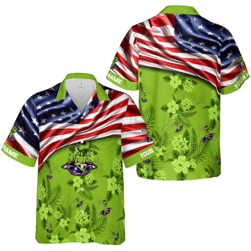 Custom Alien US Flag Themed Hawaiian Shirt Premium grade