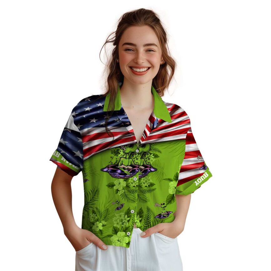 Custom Alien US Flag Themed Hawaiian Shirt Top rated