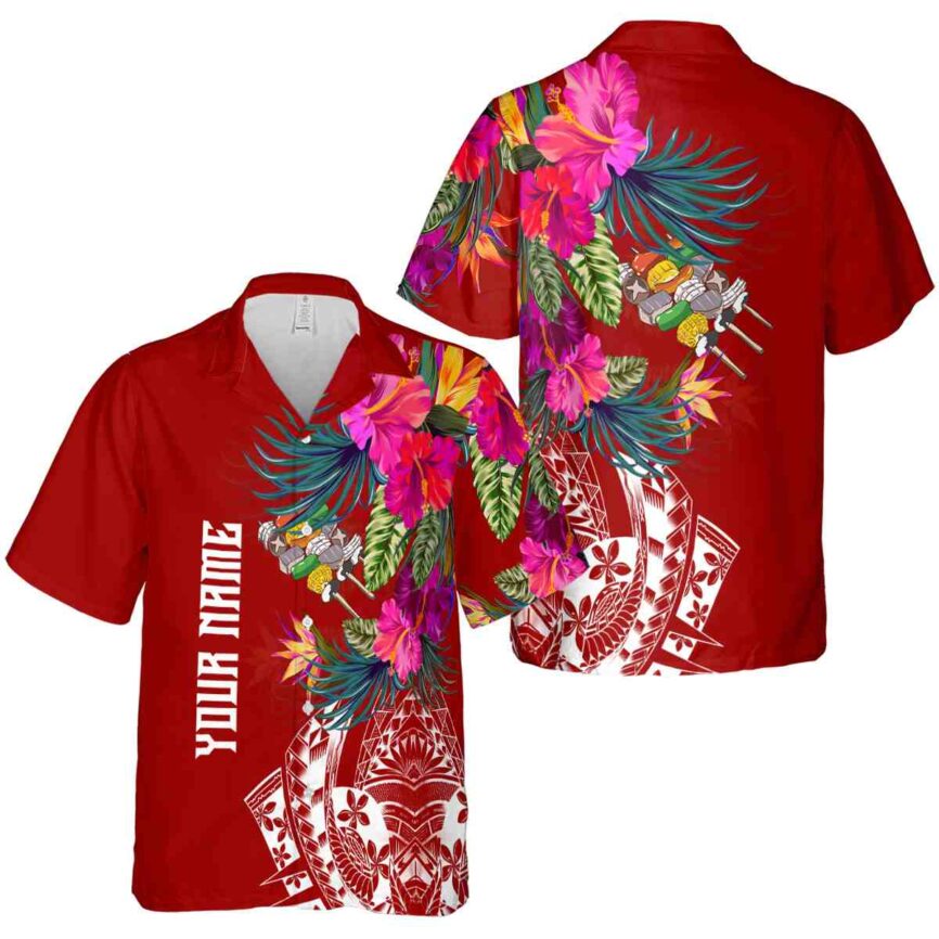 Custom BBQ Polynesian Flowers Hawaiian Shirt Premium grade