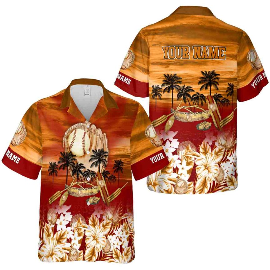 Custom Baseball Sunset Beach Canoe Hawaiian Shirt Premium grade