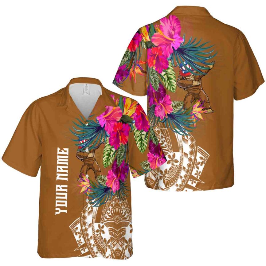 Custom Bigfoot Polynesian Flowers Hawaiian Shirt Premium grade