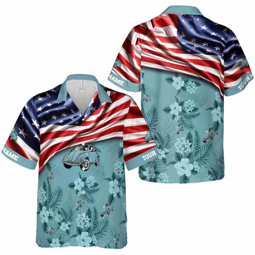 Custom Car US Flag Themed Hawaiian Shirt Premium grade