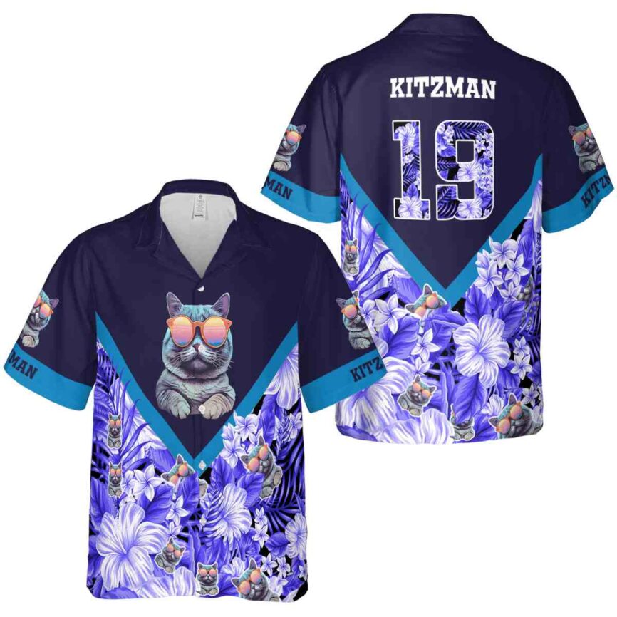 Custom Cat Bold Floral Number Hawaiian Shirt Premium grade