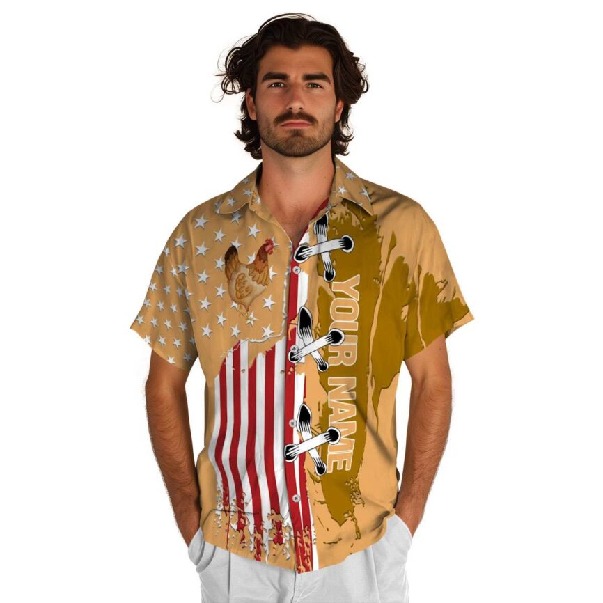 Custom Chicken Flag Stitches Hawaiian Shirt New Arrival