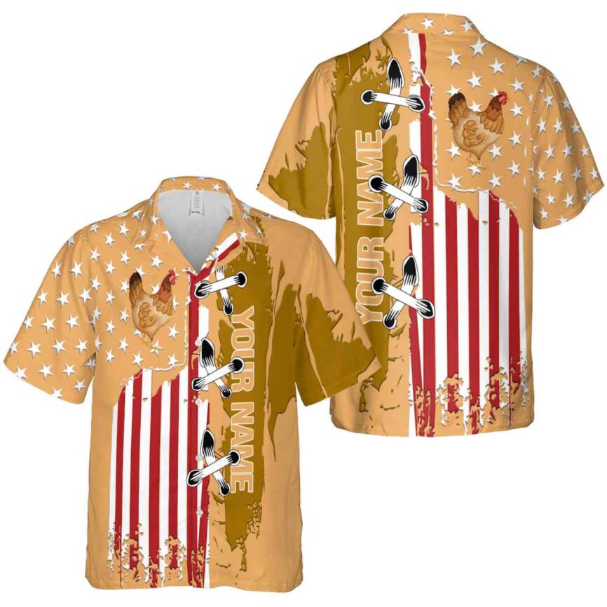 Custom Chicken Flag Stitches Hawaiian Shirt Premium grade