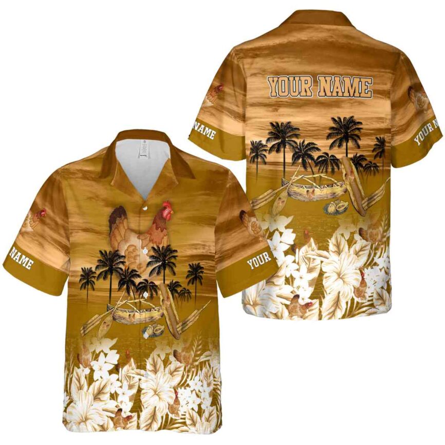 Custom Chicken Sunset Beach Canoe Hawaiian Shirt Premium grade