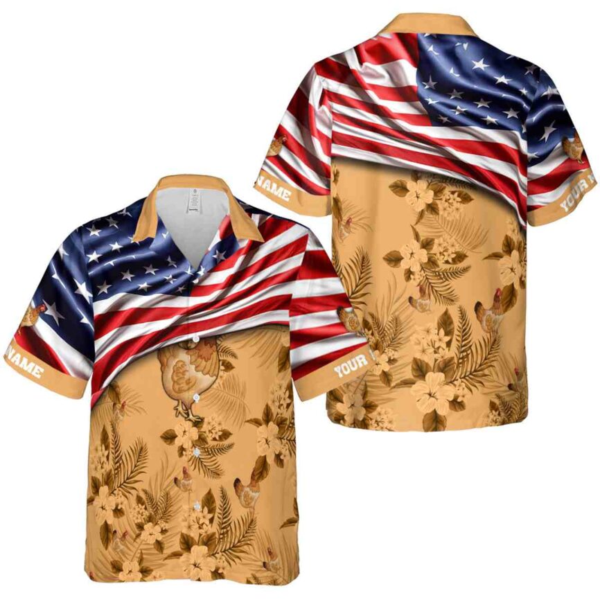 Custom Chicken US Flag Themed Hawaiian Shirt Premium grade