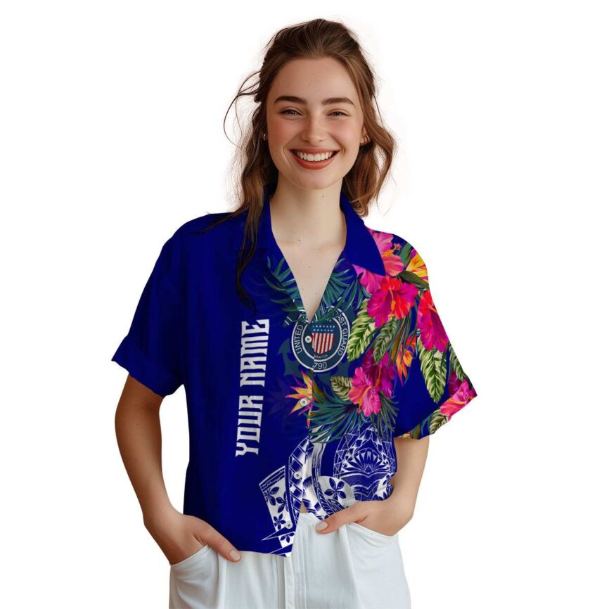 Custom Coast Guard Polynesian Flowers Hawaiian Shirt Top rated