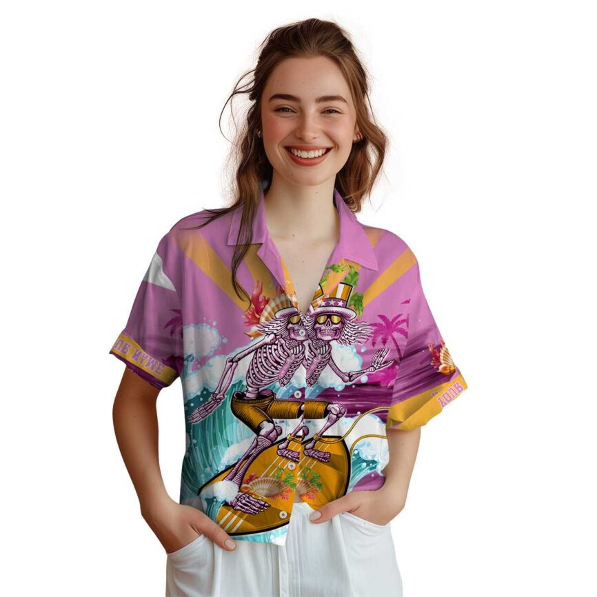 Custom Coral Grateful Dead Motif Hawaiian Shirt Top rated