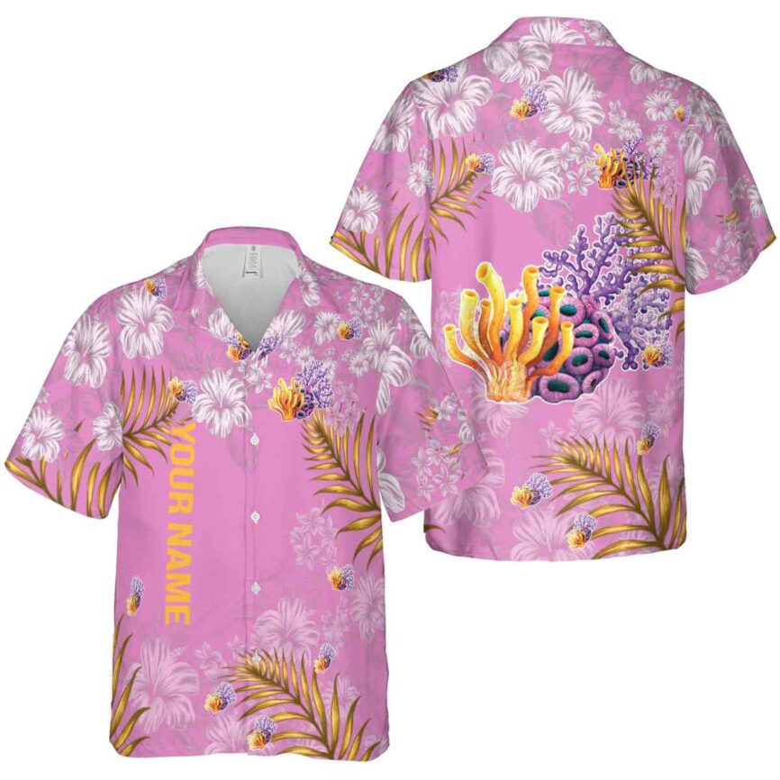 Custom Coral Hibiscus Pattern Hawaiian Shirt Premium grade