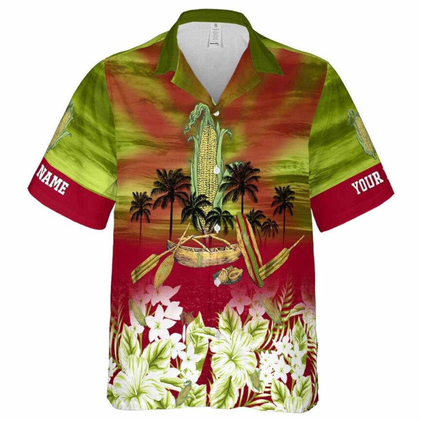 Custom Corn Sunset Beach Canoe Hawaiian Shirt Fashion forward