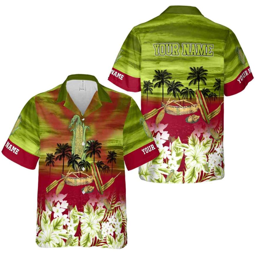 Custom Corn Sunset Beach Canoe Hawaiian Shirt Premium grade