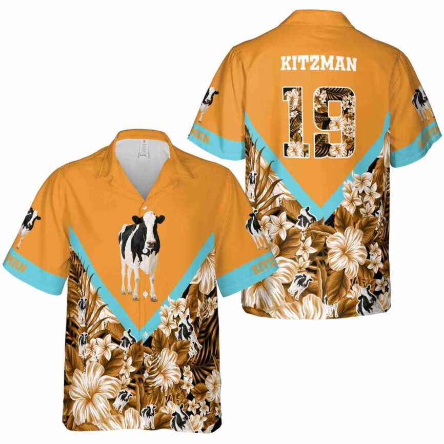 Custom Cow Bold Floral Number Hawaiian Shirt Premium grade