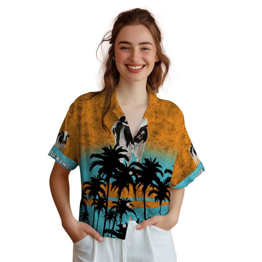 Custom Cow Sunset Gradient Hawaiian Shirt Top rated