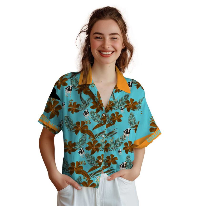 Custom Cow Tropical Flower Hawaiian Shirt Top rated