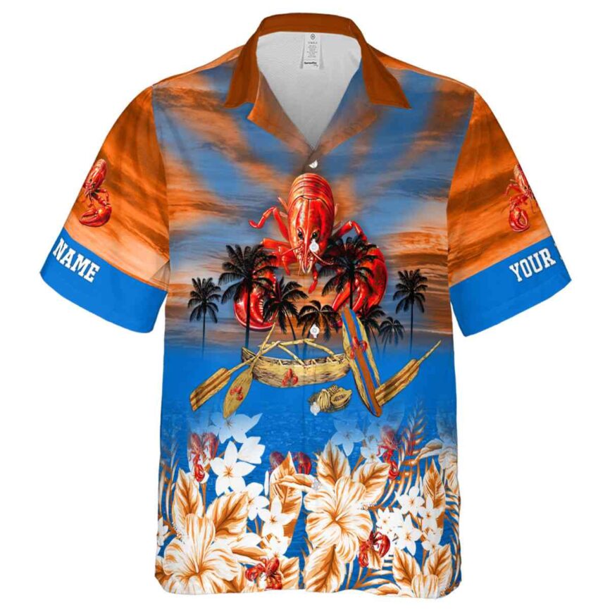 Custom Crawfish Sunset Beach Canoe Hawaiian Shirt Fashion forward