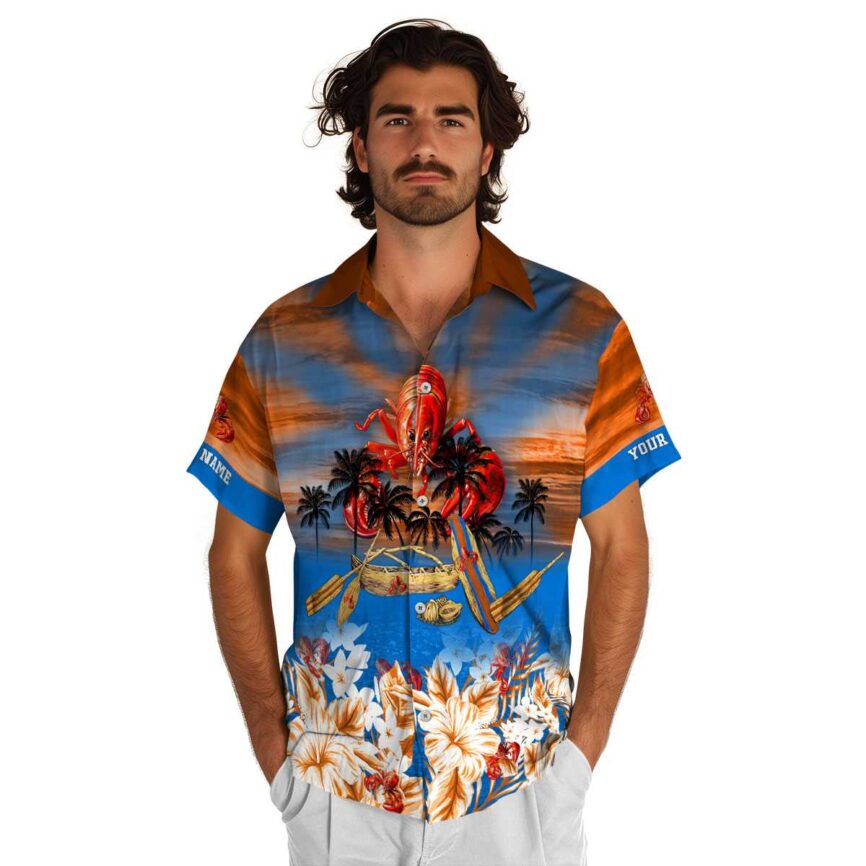 Custom Crawfish Sunset Beach Canoe Hawaiian Shirt New Arrival