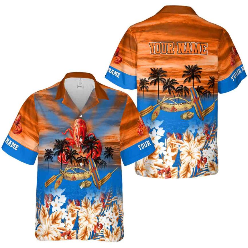 Custom Crawfish Sunset Beach Canoe Hawaiian Shirt Premium grade