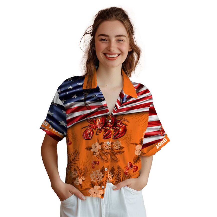 Custom Crawfish US Flag Themed Hawaiian Shirt Top rated