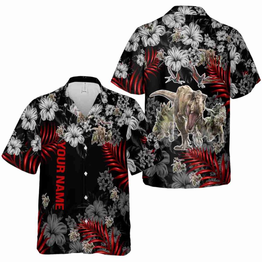 Custom Dinosaur Hibiscus Pattern Hawaiian Shirt Premium grade