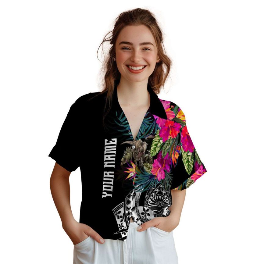 Custom Dinosaur Polynesian Flowers Hawaiian Shirt Top rated