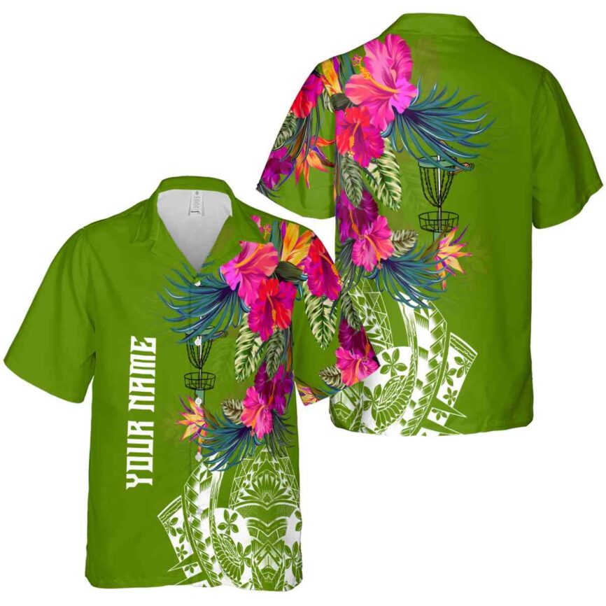 Custom Disc Golf Polynesian Flowers Hawaiian Shirt Premium grade