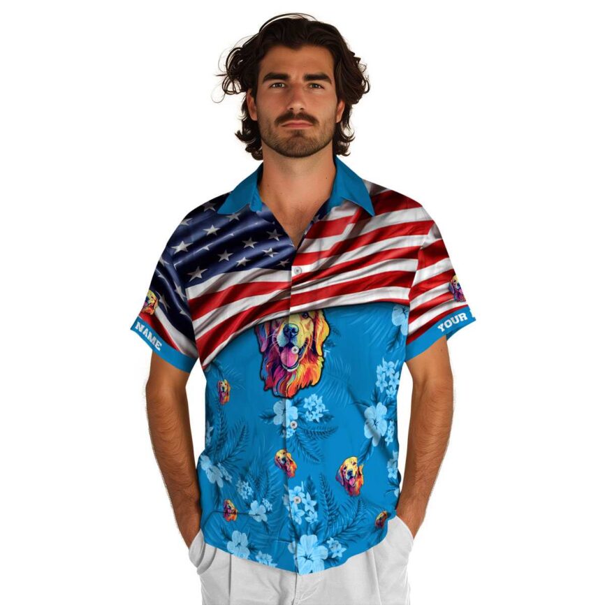 Custom Dog US Flag Themed Hawaiian Shirt New Arrival