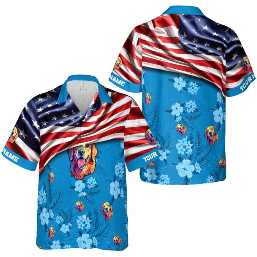 Custom Dog US Flag Themed Hawaiian Shirt Premium grade