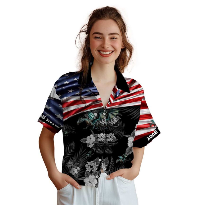 Custom Dragon US Flag Themed Hawaiian Shirt Top rated