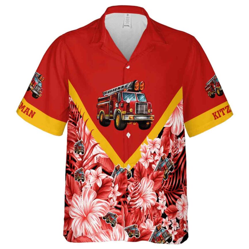 Custom Fire Truck Bold Floral Number Hawaiian Shirt Fashion forward