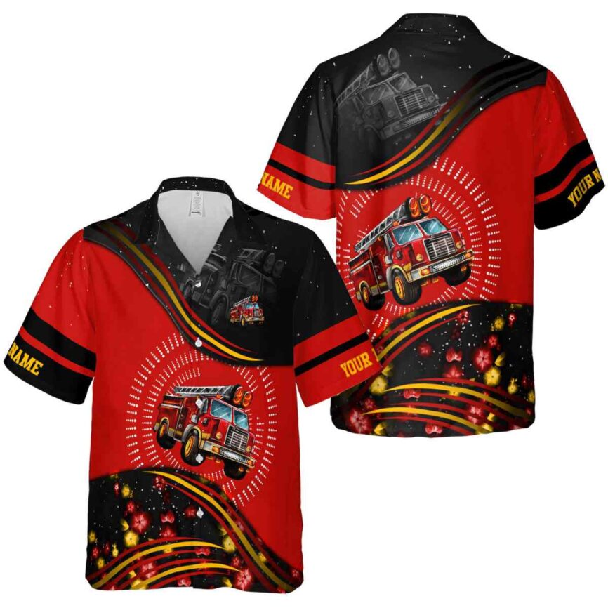 Custom Fire Truck Dynamic Swirl Hawaiian Shirt Premium grade